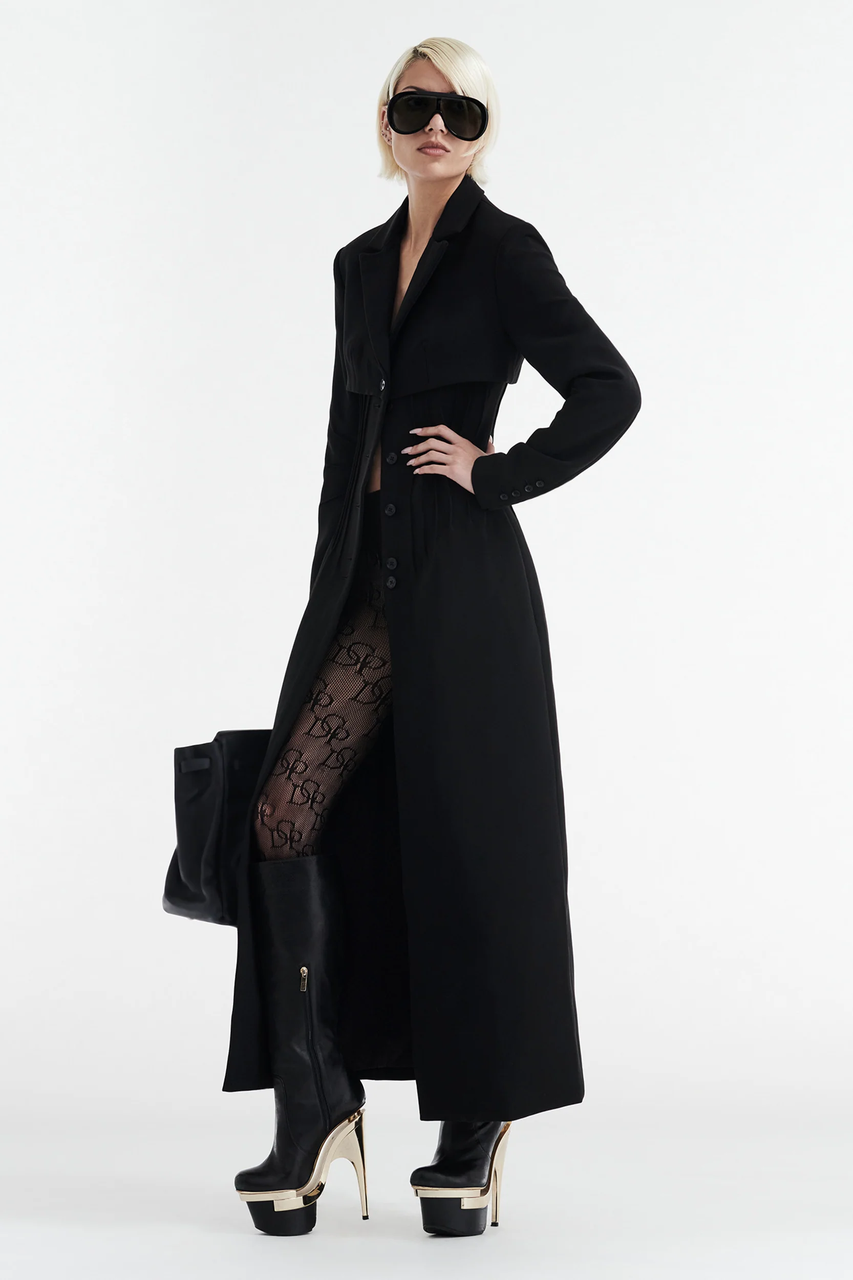 CELINE BUTTON UP TRENCH COAT - BLACK