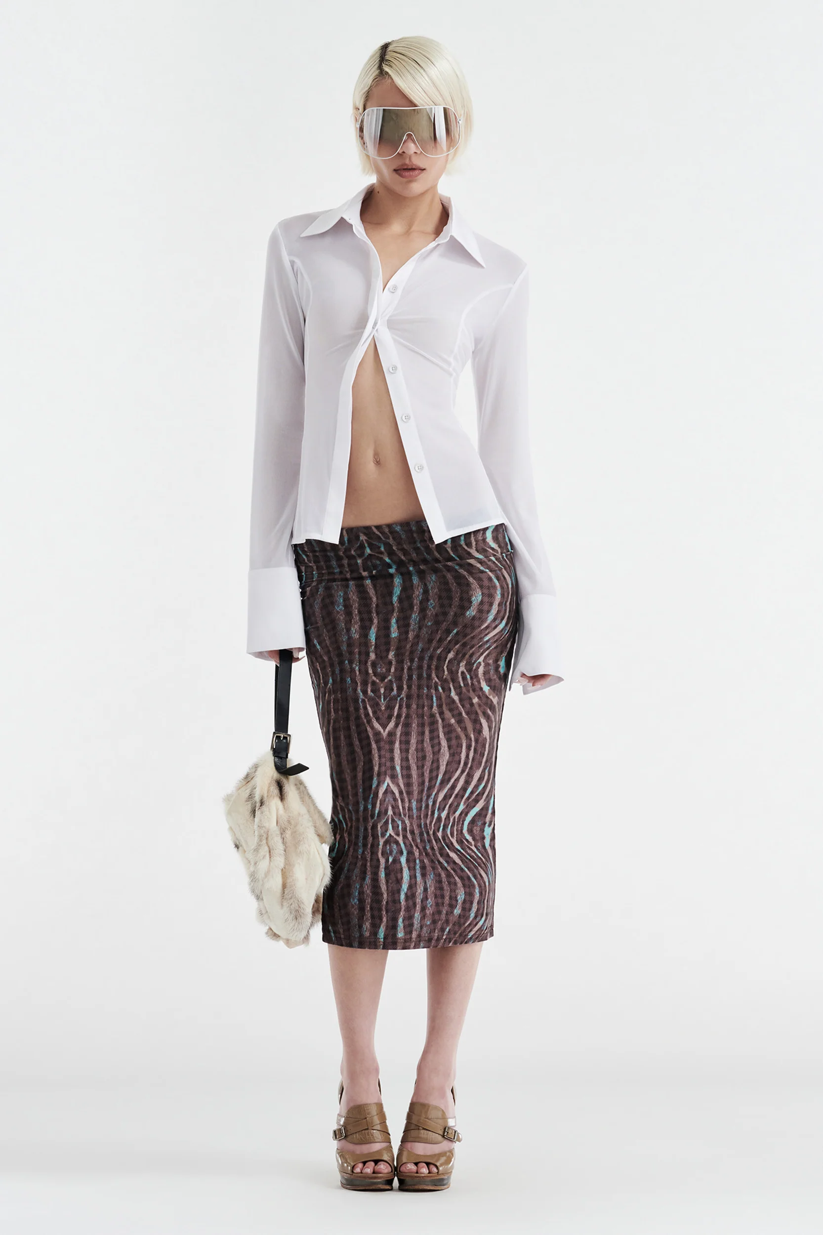 GISELLE STRETCH MIDI TUBE SKIRT - WARPED CHECK