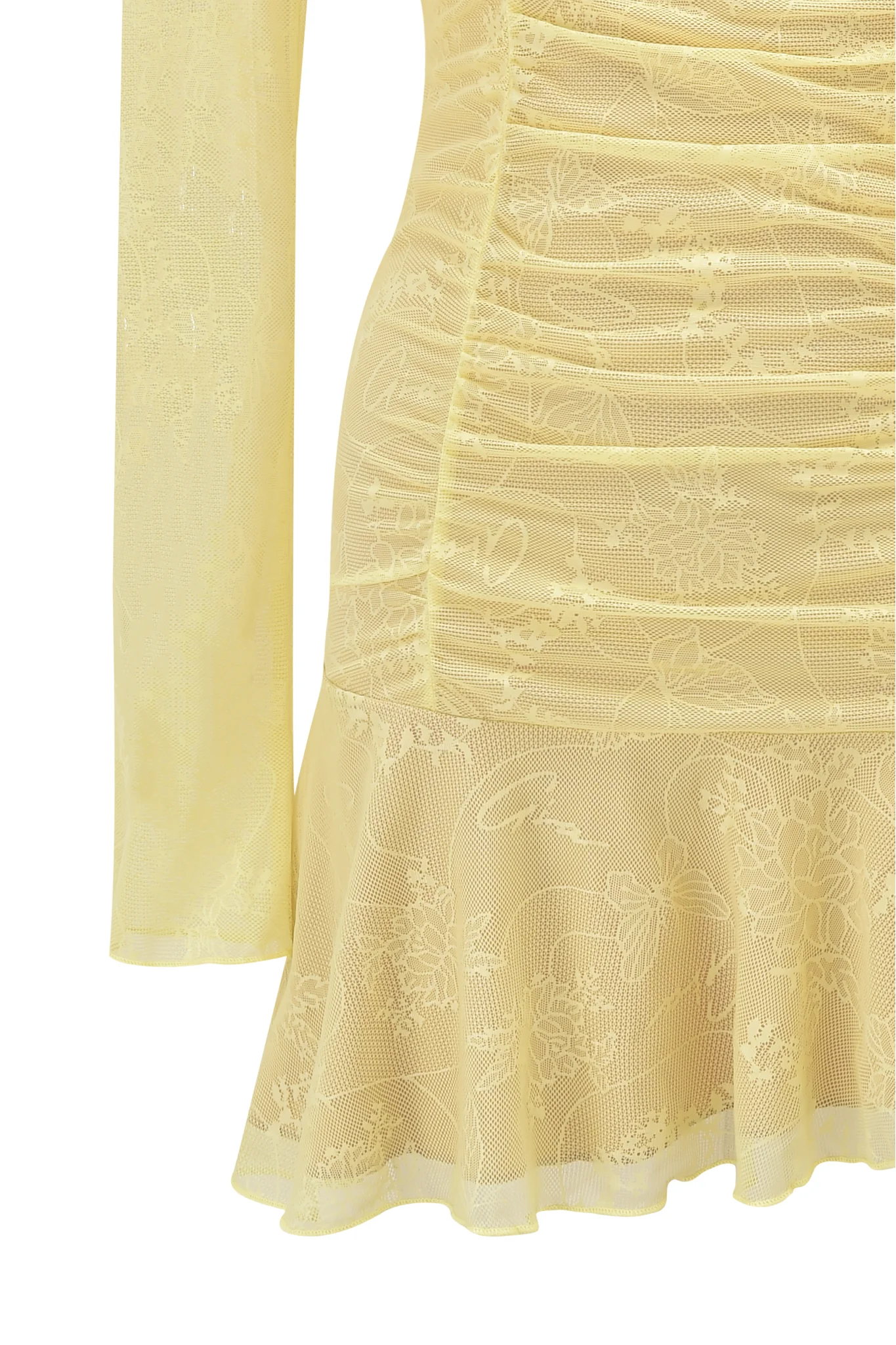 YVETTE LACE LONG SLEEVE RUCHED MINI DRESS - YELLOW - Image 7